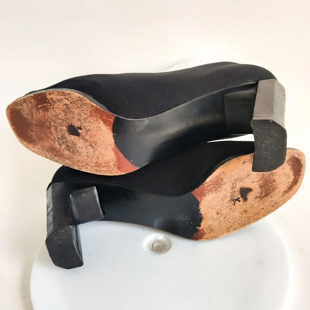 Stuart Weitzman Black Patent Leather Sole Open Toe Stiletto Heels 8.5 Sexy Pumps